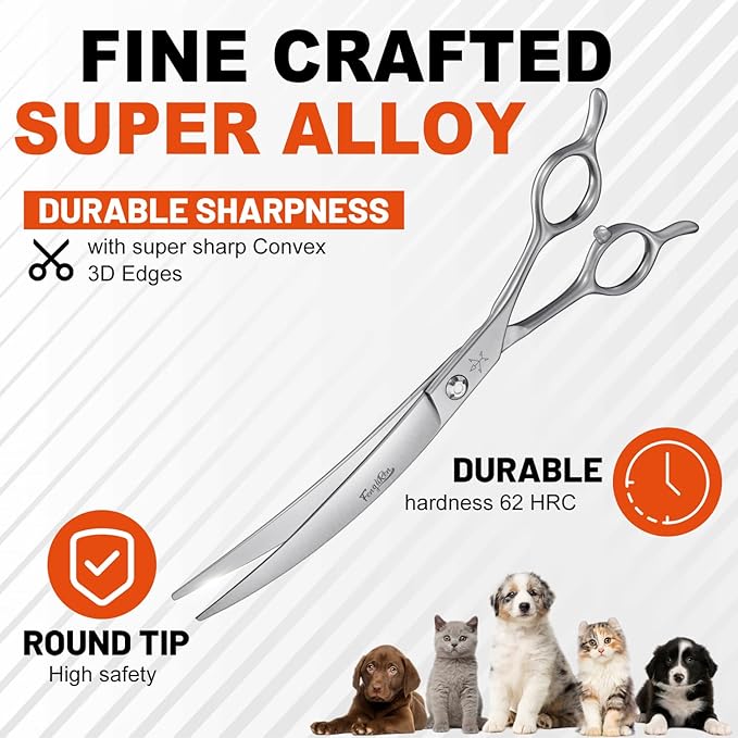 High-end Professional Dog Grooming Curved Scissors Pet Curved Shears 7.5 Inches Extremely Very Sharp Made Of Stainless Steel Alloy By Hand For Dog Cat Groomer