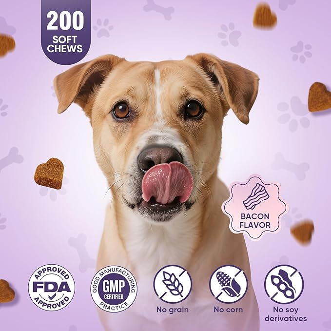 Glucosamine for Dogs 200pcs Joint Support Supplement Dog Hip and Joint Chondroitin Chews Treats with MSM Hemp Dog Joint Pain Relief Mobility Supplements Bacon Flavor Fit All Large Small Medium Breed