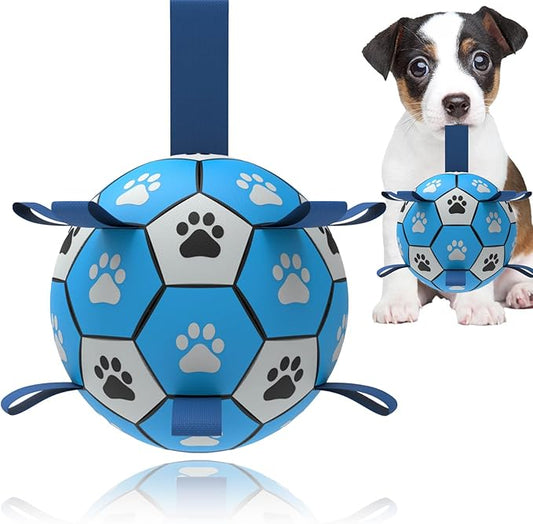 Durable Rope Tug Soccer Ball Dog Toy - Water Floating, World Cup Durable for Small Medium Dogs (Blue, 6 INCH