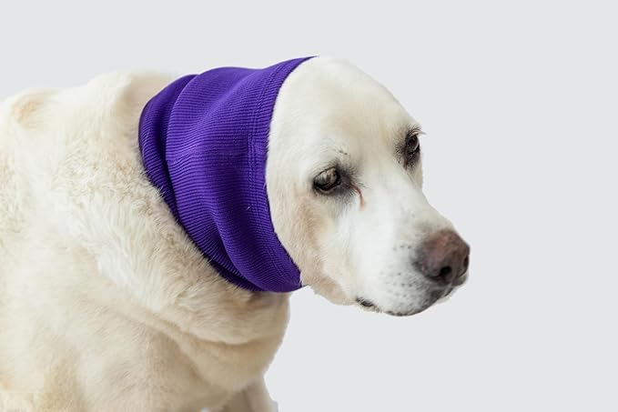 FDANDADE Dog Calming Band, Dog Ear Cover Anxiety Relief – Noise Canceling for Fireworks, Thunderstorms, Pet Grooming & Force Drying(Purple L)
