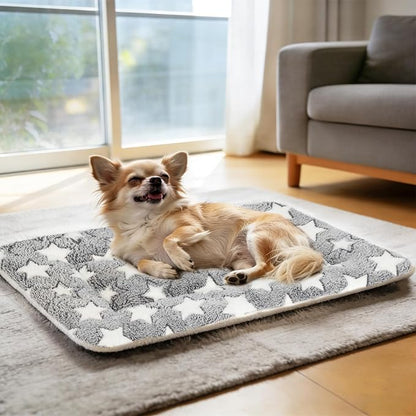 Mora Pets Dog Crate Pad - Ultra Soft Pet Bed With Cute Star Print, Washable Mat for Large Medium Small Dogs, Reversible Fleece Kennel Liner, Cat Bed 23 x 18 Inch Grey