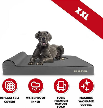 The Dog’s Bed Orthopedic Headrest Dog Bed XXL Grey/Black, Memory Foam, Pain Relief for Arthritis, Hip & Elbow Dysplasia, Post Surgery, Lameness, Waterproof Washable Cover, Veterinary Approved