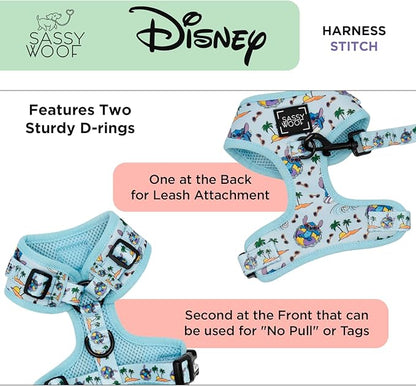 Sassy Woof Dog Adjustable Harness - Disney Stitch - XL, Breathable Mesh, No Pull Design with Two D-Rings, Patented Design, Perfect for Extra Large Dogs - Officially Licensed