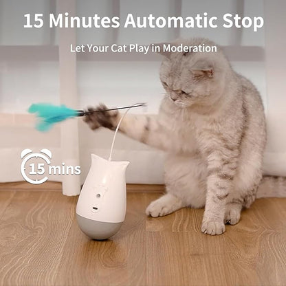 DOEL Interactive Cat Toys for Bored Indoor Adults Cats with 2 Models, Rechargeable Automatic Feather Kitten Toy, Tumbler Design, Electric Exercise Gift, Moving Stimulation to Chase and Hunting