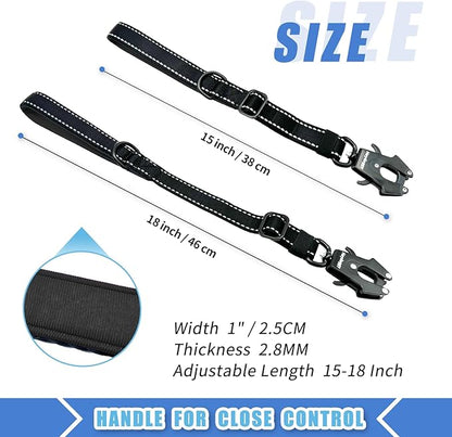 Strong Heavy Duty Dog Leash - Adjustable 15"-18" Reflective Nylon Training Leash with Padded Handle & Frog Clip, Traffic Control for Large Medium Dogs No Pull Walking Black