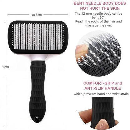 Self Cleaning Slicker Brush, Dog Cat Bunny Pet Grooming Shedding Brush, Easy to Remove Loose Undercoat, Pet Massaging Tool Suitable for Pets with Long or Short Hair (Black)