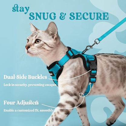 rabbitgoo Cat Harness and Leash for Walking, Escape Proof Soft Adjustable Vest Harnesses for Cats, Easy Control Breathable Reflective Strips Jacket, Teal, XS