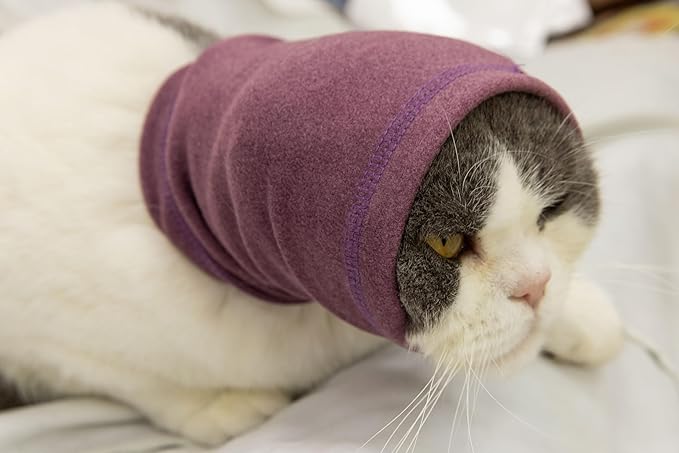 FDANDADE Cat Hematoma Ear Wrap, Cat Snood Anxiety Relief, Bath Accessories for Pet Grooming & Force Drying (Pail Lilac S)
