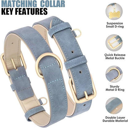 Beirui Soft Padded PU Leather Dog Collar and Leash Set, Durable Dog Leash and Collar Set with Metal Buckle, Breathable Pet Collars with 4FT Leash for Small Dogs(Blue, Neck 11-15")
