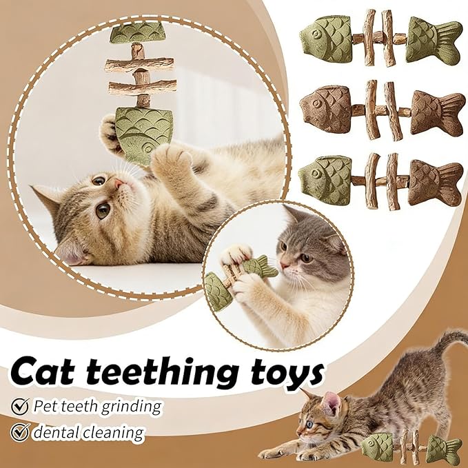 2026 Innovative Fish Bone Cat Toy - Fix Your Cat’s Dental Health,Dental Health Solution, Natural Catnip Chew Stick, Wooden Teeth Cleaning Tool, Durable Feline Dental Care Toy for Healthy Teeth