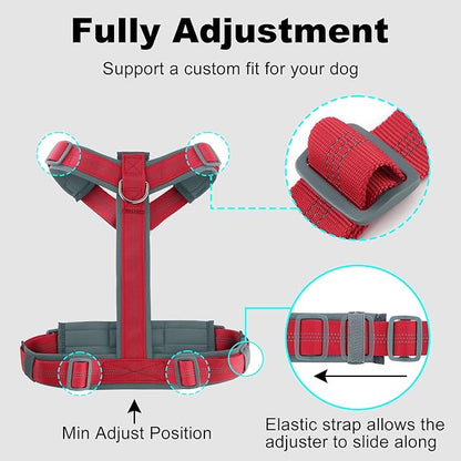 Plutus Pet No Pull Dog Harness, Adjustable Nylon Harness with Soft Padding, Reflective and Heavy Duty Dog Harness for Small, Medium, Large Dogs(Red, L)