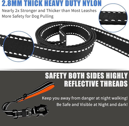 Strong Heavy Duty Dog Leash - Adjustable 15"-18" Reflective Nylon Training Leash with Padded Handle & Frog Clip, Traffic Control for Large Medium Dogs No Pull Walking Black Orange