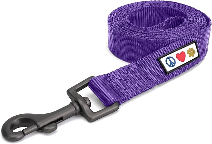 Pawtitas Solid 6 ft Purple Dog Leash M/L Custom Name and Phone Embroidery Strong Nylon Leash for Medium and Large Breeds