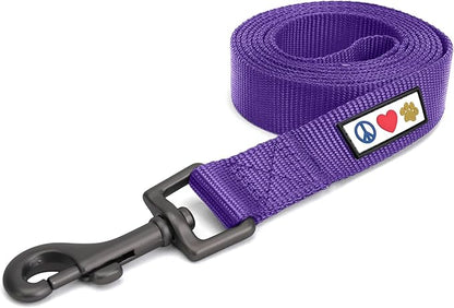 Pawtitas Solid 6 ft Purple Dog Leash M/L Custom Name and Phone Embroidery Strong Nylon Leash for Medium and Large Breeds