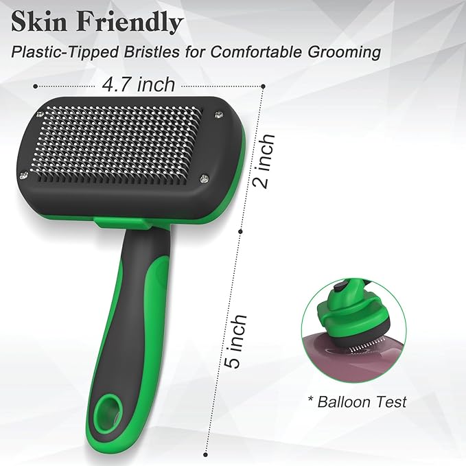 Dipoo Self Cleaning Deshedding Brush for Dogs & Cats - Skin Friendly Grooming Tool with Hair Removal for Haired Pets, Green