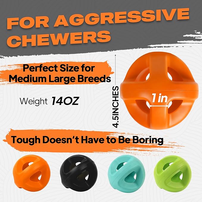 Fida Natural Rubber Dog Balls for Aggressive Chewers, Durable Dog Chew Toys for Large Dogs, Interactive Fetch & Tug of War Toys for Medium Large Breed Non-Toxic Dish Washable,4.5 * 4.5"