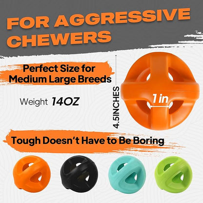 Fida Natural Rubber Dog Balls for Aggressive Chewers, Durable Dog Chew Toys for Large Dogs, Interactive Fetch & Tug of War Toys for Medium Large Breed Non-Toxic Dish Washable,4.5 * 4.5"