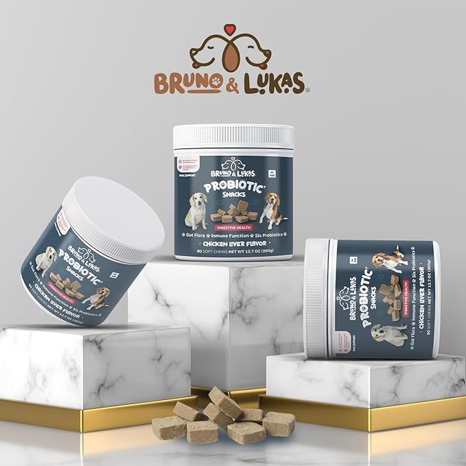 Bruno & Lukas Probiotic Chews for Dogs – Digestive Health & Gut Flora Support – Dog Probiotics for Diarrhea, Loose Stools, Itchiness & Immune Support – 90 Chews, Made in USA