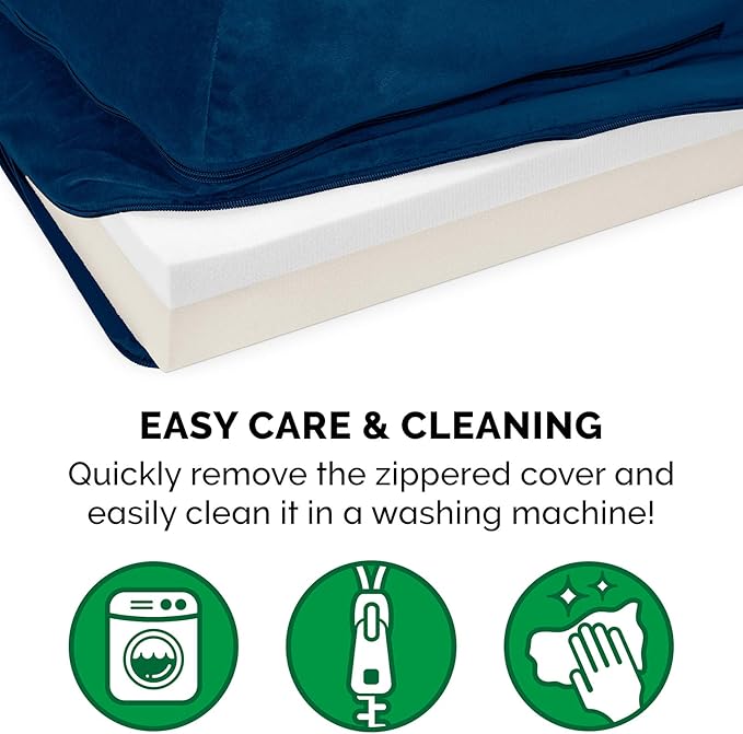 Furhaven Memory Foam Dog Bed for Large Dogs w/ Removable Bolsters & Washable Cover, For Dogs Up to 95 lbs - Plush & Velvet L Shaped Chaise - Deep Sapphire, Jumbo/XL