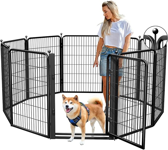 Dog Playpens with Low Threshold Gate, 40 Inch 10 Panels Heavy Duty Outdoor Dog Play Pen, RV Camping Yard Indoor Puppy Playpen Portable Pet Pen Fence for Large/Medium/Small Dogs