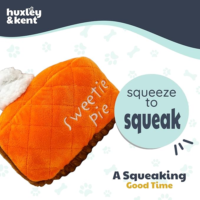 Huxley & Kent Funny Dog Toy w/Squeaker – Fall Power Plush Squeaky Dog Toys for Small, Medium & Large Dogs – Soft Stuffed Animal for Indoor Play & Fetch - Punkin Pie, Small