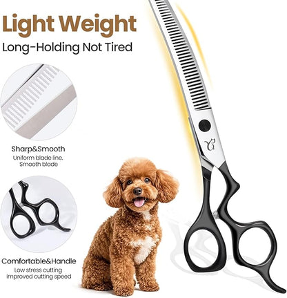 CITYWISH Dog Grooming Scissors,Curved Chunkers Shears Deg Grooming with Safety Round Tips, Sharp and Comfortable 4 in 1 Dog Scissers for Grooming