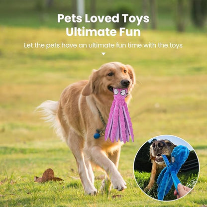 HGB Squeaky Dog Toys - Octopus No Stuffing Crinkle Plush Large Dog Toys to Keep Them Busy, Interactive Puppy Teething Chewing Pet Supplies for Chewer, Small, Medium, Large Breeds, 2 Pack