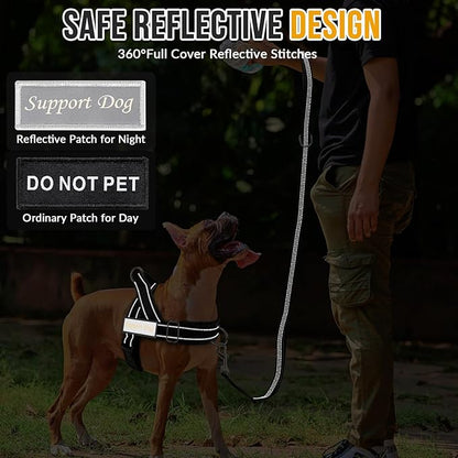 Lukovee No Pull Dog Harness & Leash Set - Heavy Duty Dog Vest Harness with Soft Padded for Medium Large Dogs, Adjustable Reflective Tactical Pet Harness for Easy Walk and Training (M, Black)