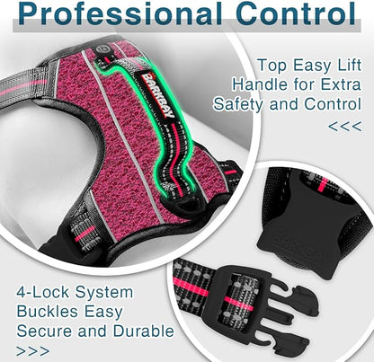 BARKBAY Dog Harness No Pull with ID Tag Pocket - Heavy Duty, Reflective, Easy Control for Large Dogs(Pink/Black,L)
