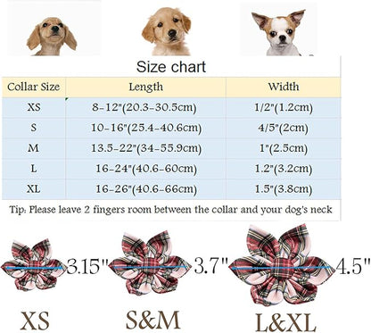 ARING PET Christmas Dog Collar, Cute Xmas Red Green Plaid Detachable Flower Pet Collar with Metal Buckle for Puppy Small Medium Large Boy Girl Dog-XS