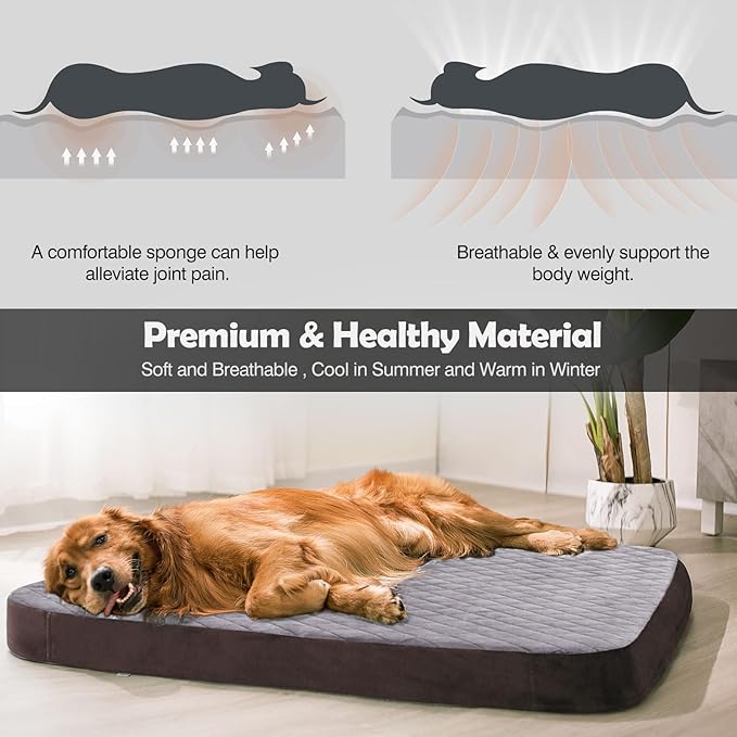 JoicyCo Large Dog Bed, Orthopedic Foam Dog Beds Mattress, 40 inch Joint Relief Pet Sleeping Beds, Non Slip Bottom with Removable Washable Cover, Grey