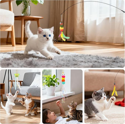 Atosun Interactive Cat Toys, 15PCS Cat Wand and Feather Toys for Indoor Cats, Reusable Suction Cup Toys for Kittens Play Exercise (Suction Model)