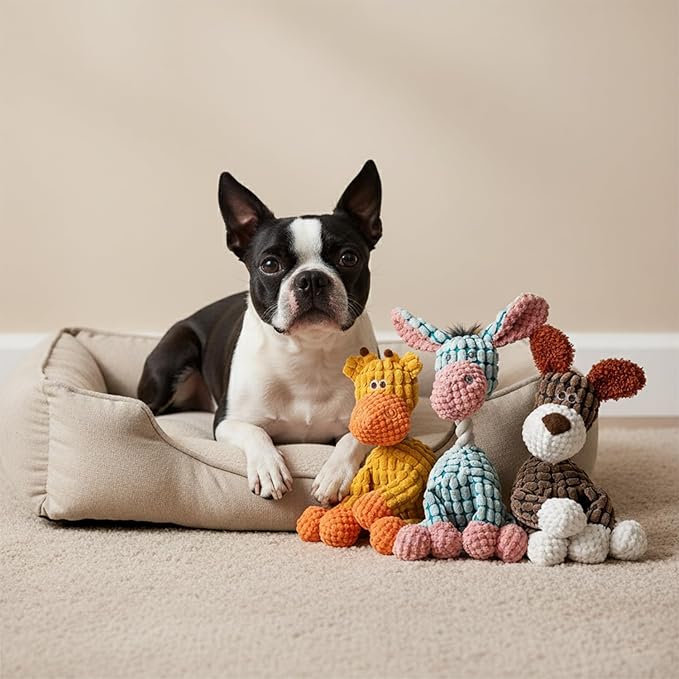 3-Pack Squeaky Dog Toys, Durable Stuffed Animals Dog Toys with Squeak Sounds to Keep Dogs Busy, Puppy Toys for Small, Medium, and Large Dogs