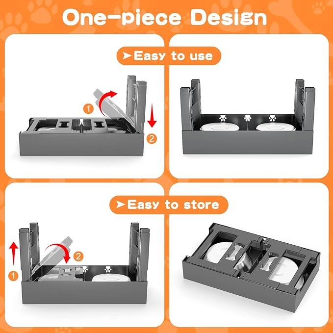 LAKIPETN Elevated Dog Bowls with 2 Stainless Steel Bowls, Raised Dog Food Bowl Stand 5 Height Adjustable (3.1", 9", 10", 11", 12") Non-Slip Feeder Set for Medium and Large Dogs - Gray