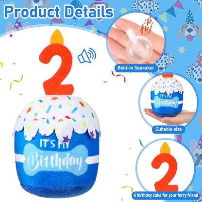 Dog Birthday Cake Toy Accessories for Girl Boy Gifts, Squeaky Plush Toy for Dog Birthday Party Decor Favor for Large, Medium and Small Dogs(2nd,Blue)