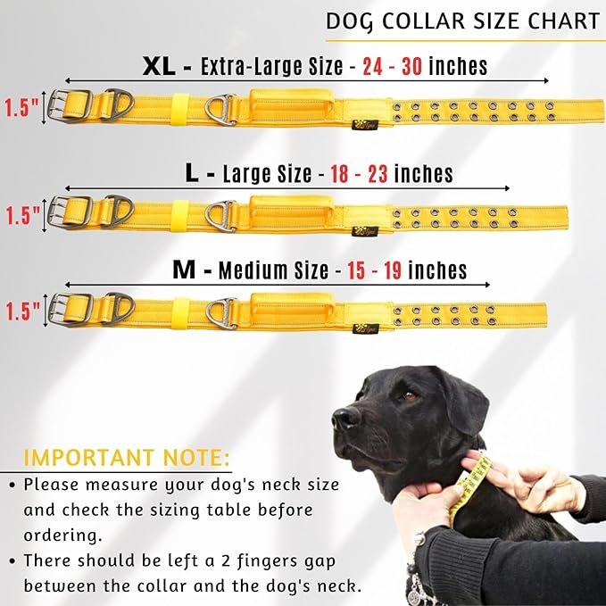 ADITYNA Heavy Duty Dog Collar for Medium Dogs - Reflective Yellow Collar with Handle for Training, and Walking - Wide, Thick, Tactical, Soft Neoprene Padded
