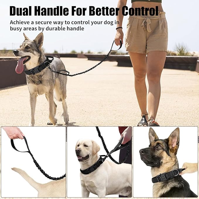 Tactical Dog Collar Leash Set, Adjustable Military Training Nylon Collar Dog Training with Control Handleand Metal Buckle, Dog Collar for Medium Large Dogs (Black,M)