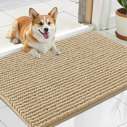 OLANLY Dog Door Mat for Muddy Paws 24x16, Ultra Absorbent Chenille Mud Doormat, Non-Slip Washable and Dirt Trapping Doormat for Indoor Entryway, Quick-Dry Indoor Pet Bed Mats for Dogs, Beige