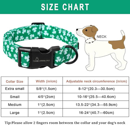 ARING PET St Patrick's Day Dog Collar, Cute Green Clovers Shamrock Pet Collars with Quick Release Buckle for Puppy Small Medium Large Boy Girl Dogs-S