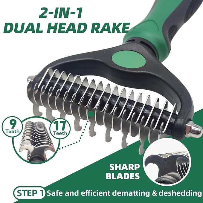 KUEIOX Pet Grooming Kit - 7 PCS Green Deshedding Brush Set with Undercoat Rake, Slicker Brush, Bath Brush & Nail Clipper for Short & Long-Haired Dogs and Cats