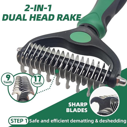 KUEIOX Pet Grooming Kit - 7 PCS Green Deshedding Brush Set with Undercoat Rake, Slicker Brush, Bath Brush & Nail Clipper for Short & Long-Haired Dogs and Cats
