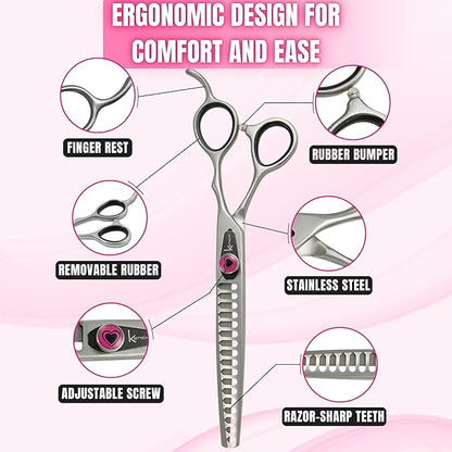 Kenchii Love Dog Grooming Scissors, 17 Tooth Thinning Shears, Dog Scissors for Grooming, Professional Pet Grooming Scissors, Heavy Duty, Durable and Sharp
