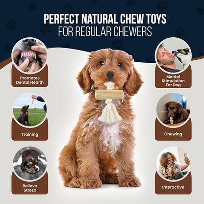 4 Pack Real Coffee Wood Stick for Dogs 15-40 lbs, Puppy Teething Toys, 100% Natural Puppy Wood Chew Toys, Stress Relief - Woodden Bones for Dogs - Natural Rope Toys