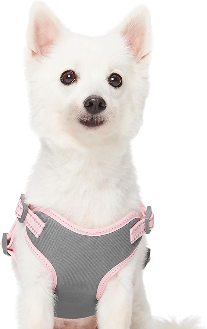 Blueberry Pet Pastel Colored Reflective Dog Harness with Seatbelt Clip – Adjustable No-Pull Pet Vest for Walking and Car Safety, Medium in Baby Pink