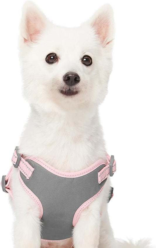 Blueberry Pet Pastel Colored Reflective Dog Harness with Seatbelt Clip – Adjustable No-Pull Pet Vest for Walking and Car Safety, Large Size in Baby Pink