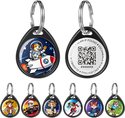 QR Code Dog Tag and Cat Tag, Scan to Reunite Faster, Waterproof and Durable, Lightweight and Quiet, Updatable Contact Info, with Rocket Pilot Pet Character Design