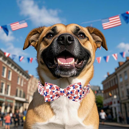 American Flag Dog Collar with Bow Tie - 4th of July US Flag Bowtie Collar Independence Day Safety Patriotic Dog Collars for Small Medium Large Dogs XL