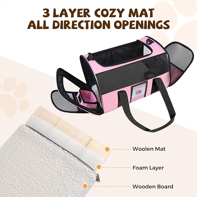 FOORLON Cat Carrier Soft for Pets Up to 15 Lbs, Cat Travel Bag with Padded Shoulder Strap and Detachable Cat Food Bowl, Pet Dog Carriers for Small Dogs Travel Puppy Carry Airline Approved, Pink