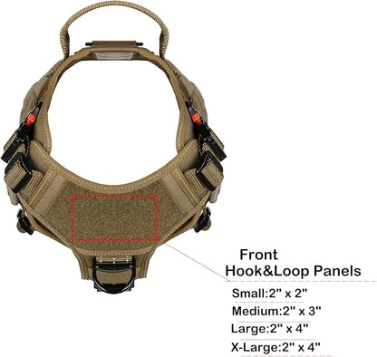 ICEFANG Tactical Dog Harness,X-Large Size, 2X Metal Buckle,Working Dog MOLLE Vest with Handle,No Pulling Front Leash Clip,Hook and Loop Panel