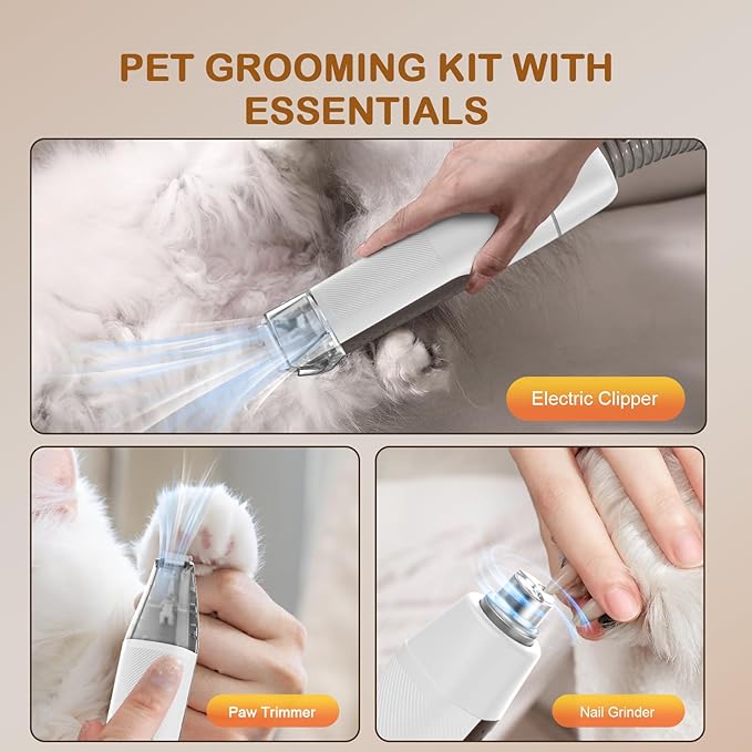 Ozumek Dog Grooming Vacuum, Dog Grooming Kit with Pet Clipper Nail Grinder, 6 Pet Grooming Tools (Mushroom)
